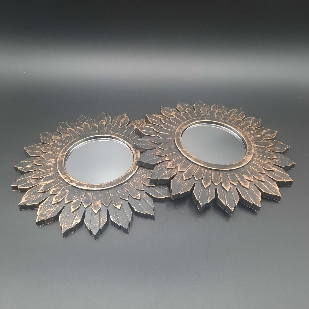 Set of 2 Sunburst Starburst Mirrors Vintage Decorative Wall Art Accent Set